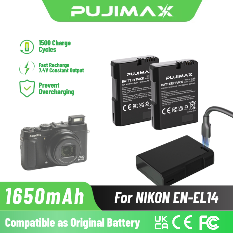 Nikon Camera D3500 - Bateria PUJIMAX 1650mAh EN-EL14 com Cabo