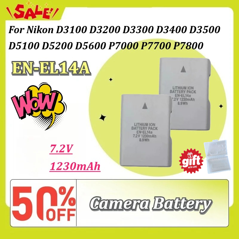 Nikon Camera D3500 - Bateria de Câmera EN‑EL14A 1230mAh para